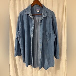 NORTHCREST Oversized Layering Cotton Blue Denim Button-Up Shirt Women’s 3X